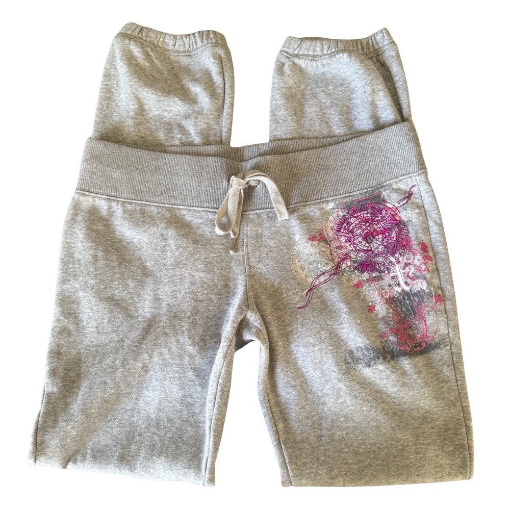 Express Graphic Sweatpants Heather Gray Y2K Joggers M Excellent